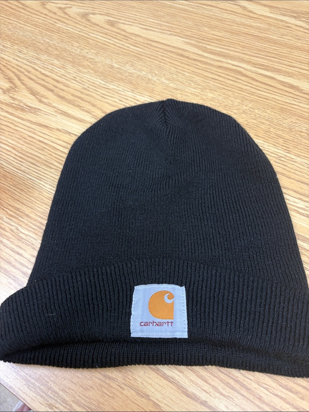 Carhartt Black Knit Beanie with Orange Logo Patch